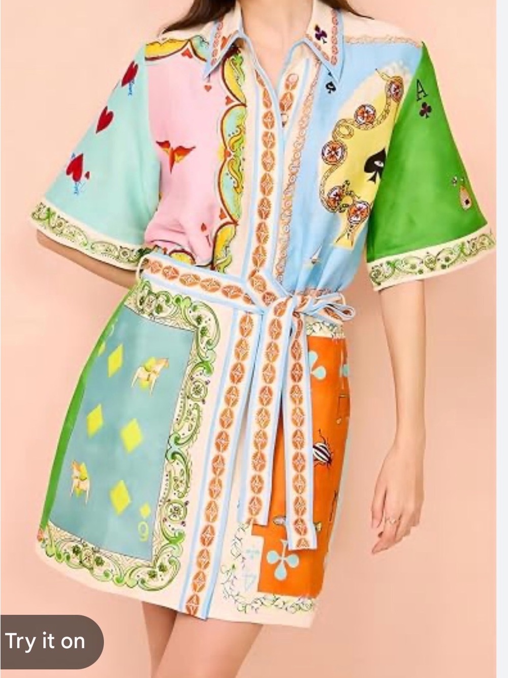 Source Unknown Multicolor Patchwork Mini Dress with Belt